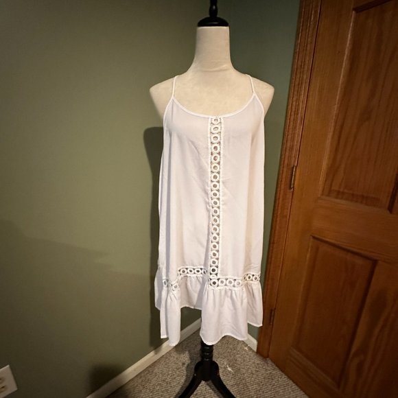 FRESHWATER EYELET TRIM SWIM COVER UP DRESS SIZE L #593 - Picture 2 of 4